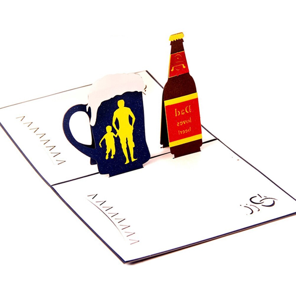 Tarjeta de felicitación creativa del Día del Padre, 3D Pop Up, papá ama las cervezas hechas a mano, mejor deseo, Kirigami, manualidades de papel para tarjetas (13x15,5 cm), 1 ud.