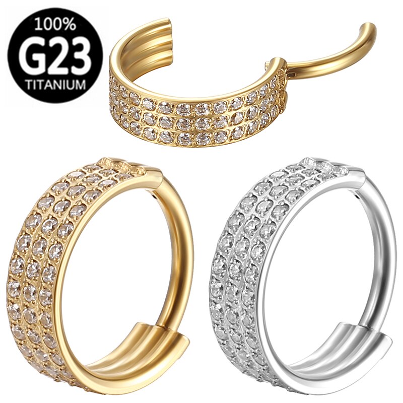 G23 titanium tre-rækket zirkon næsering septum clicker daith øreringe ice out hoop øre brusk tragus helix piercing smykker