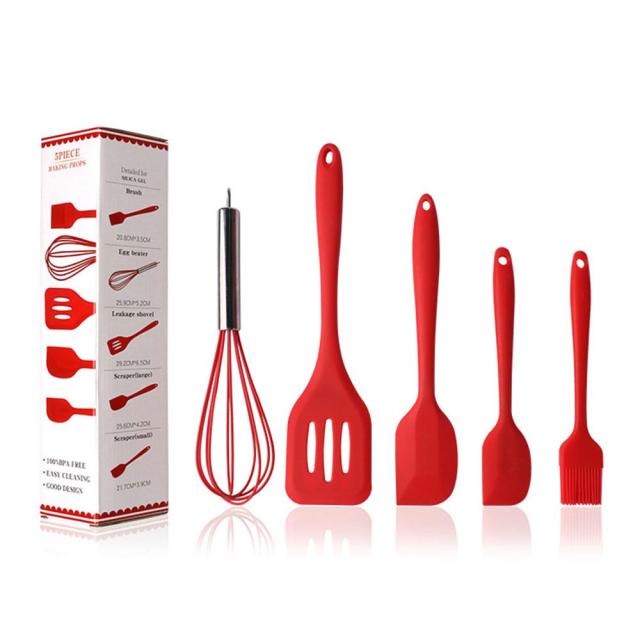 Cooking Utensil Set Black Red Food Grade Non-Stick Pan High Temperature Resistance Kitchenware Spaghetti Server: red 5pcs