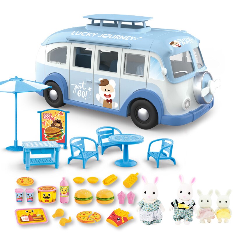 Per bambini di Simulazione Giocattolo Gioco di Casa di Famiglia del Coniglio Crema di Ghiaccio di Campeggio Per Bambini Auto RV Gioco di Casa Picnic Auto Di Compleanno regalo: 8801-2-G01