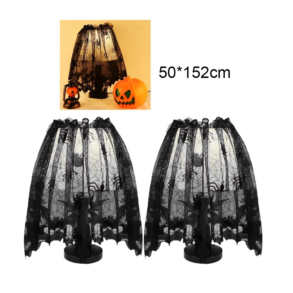 2 stk halloween dekorasjon blondere edderkoppnett skjelett hodeskalle fest duk svart peis mantel skjerf ordning dekorasjon rekvisita: 2 stk lampeskjerm