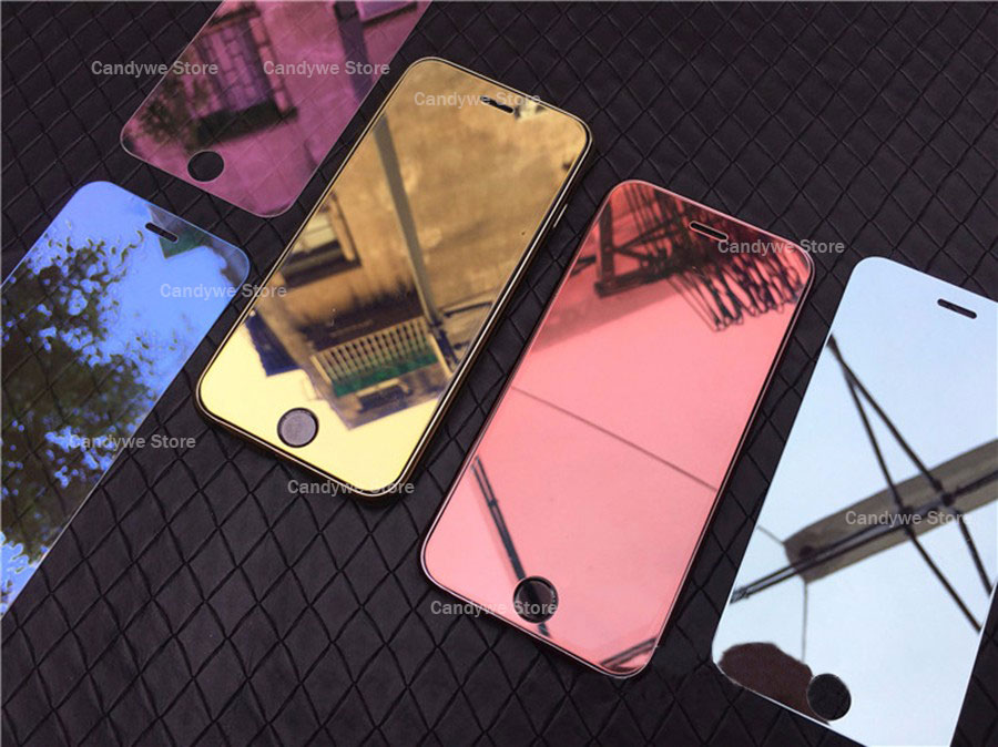 9H Colorful Mirror Tempered Glass Screen Protector for iPhone X XS 5 5S SE 6 6S 7 8 Plus Full Cover Film Protective Guard Case