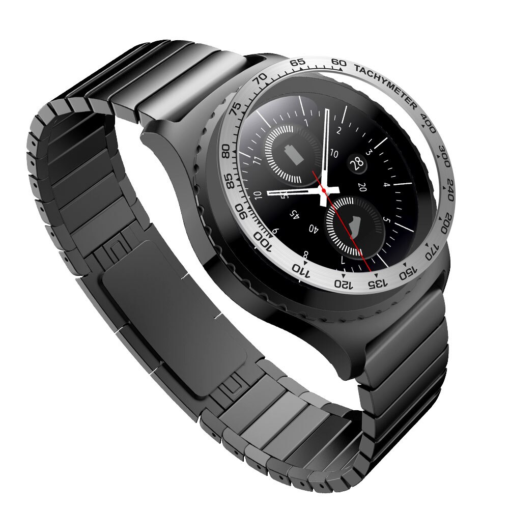 Funda para Samsung Gear S2 SM-R720 Sport Galaxy de 42mm, cubierta de protección adhesiva con anillo y bisel: Silver