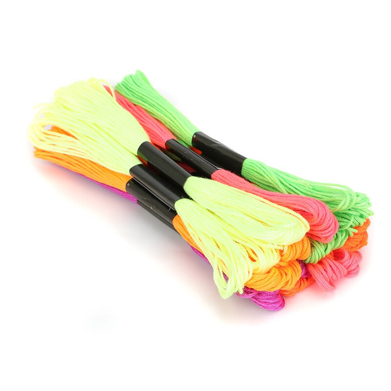 12 Skeins Embroidery Sewing Thread Cotton Fluorescent Color Cross Stitch Polyester Thread Floss DIY Knitting Embroidery Tool