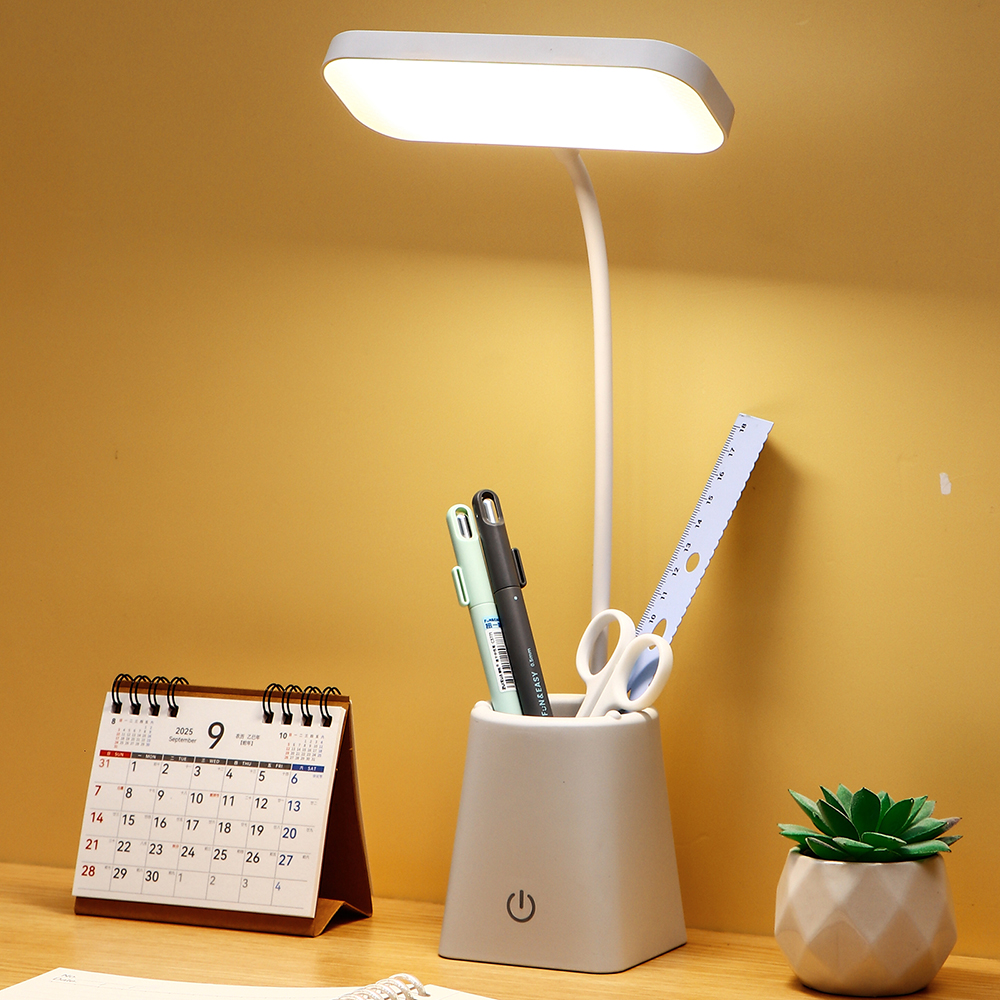 3 kleuren dimbare LED-bureaulamp met penhouder / telefoonstandaard 5V USB Touch 22 LED's Flex buislicht voor slaapkamer ﻿ Studeerkamer Kantoor