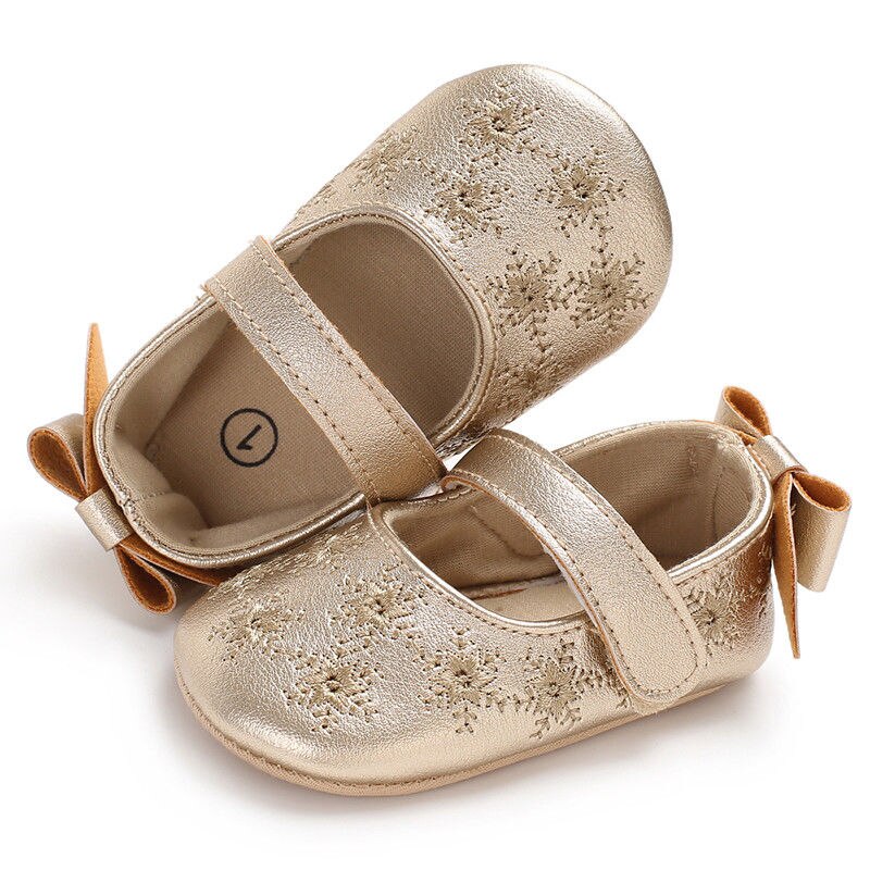 Prinses Baby Kids Meisjes Lederen Schoenen Peuter Zachte Crib Schoenen Zomer Zuigeling Leuke Bloemen Schoenen 0-18 M: Goud / 13-18 months
