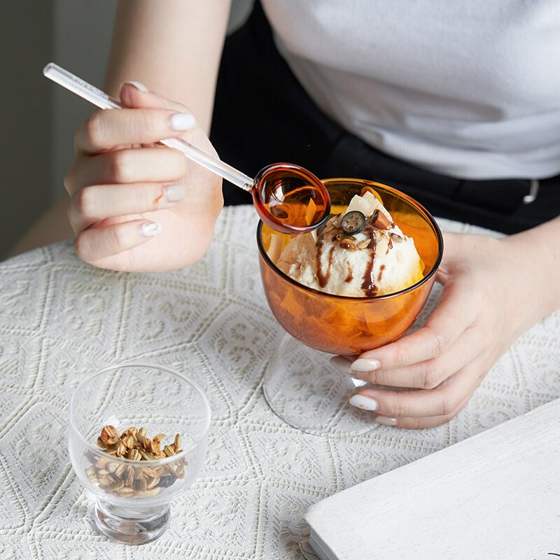 Nordic Hittebestendige Cup Creatieve Kleur Glas Cup Voor Ontbijt Havermout Clear Yoghurt Ijs Kom Leuke Sap Cup