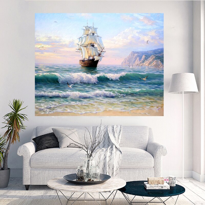 Imagens de arte de parede, coloração de barco marítimo por números, faça você mesmo, pintura a óleo por números, pintura a mão, kits de desenho de tela, pintada à mão