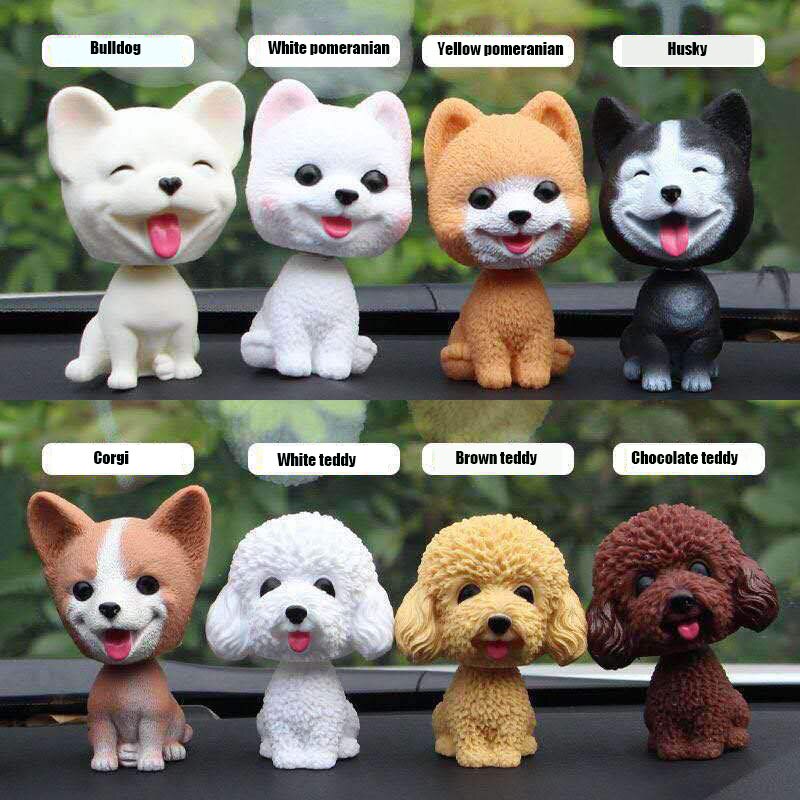 Car Ornament 9cm Shaking Head Dog Car Dashboard Decor Nodding Puppy Toys Husky Teddy Pomeranian Home Room Auto Accessories
