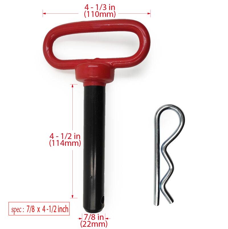 Trailer Tow Hitch Lock Pin with Rubber-Coated Handle, Red Head Hitch Pin,: 22 x 114mm