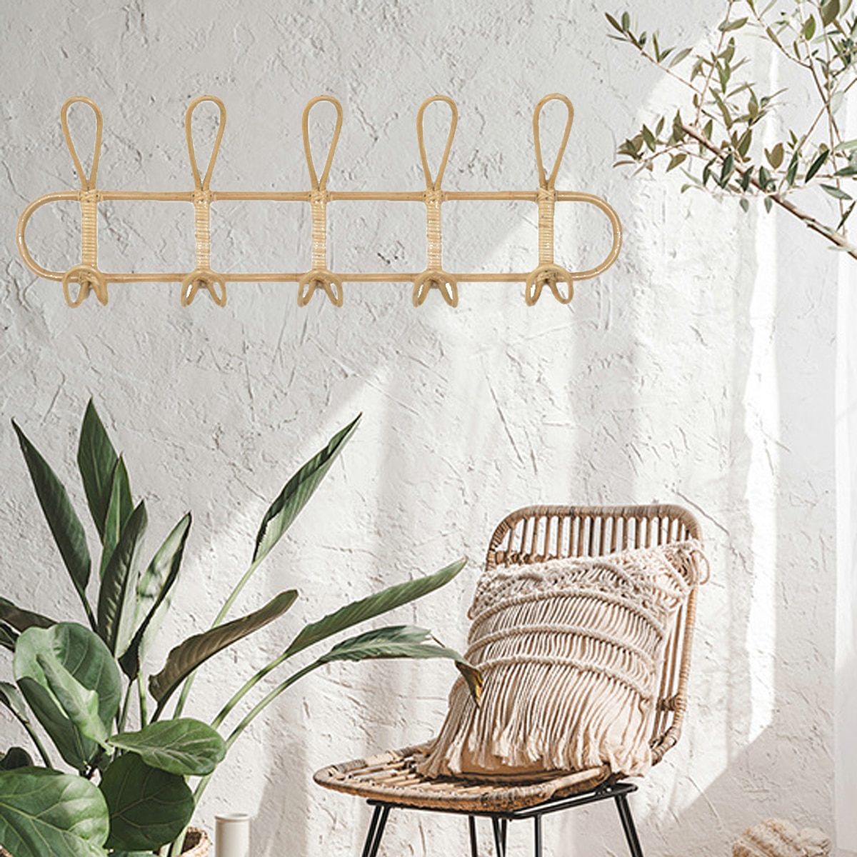 Rattan væg kroge børnetøj organisator rack tøj hat hængekrog rattan bøjle børneværelse dekor hænger