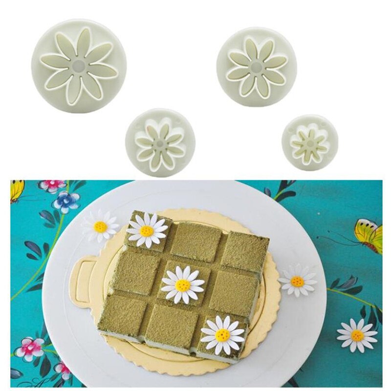 4 Stks/set Pruim Daisy Bloem Fondant Cookie Cutter Plunger Mold Cake Decorating Gereedschap Sugarcraft Biscuit Stempel Kerst Cutter