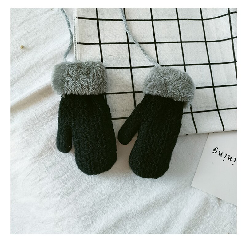 Gants tricotés chauds pour enfants, fourrure épaisse, hiver