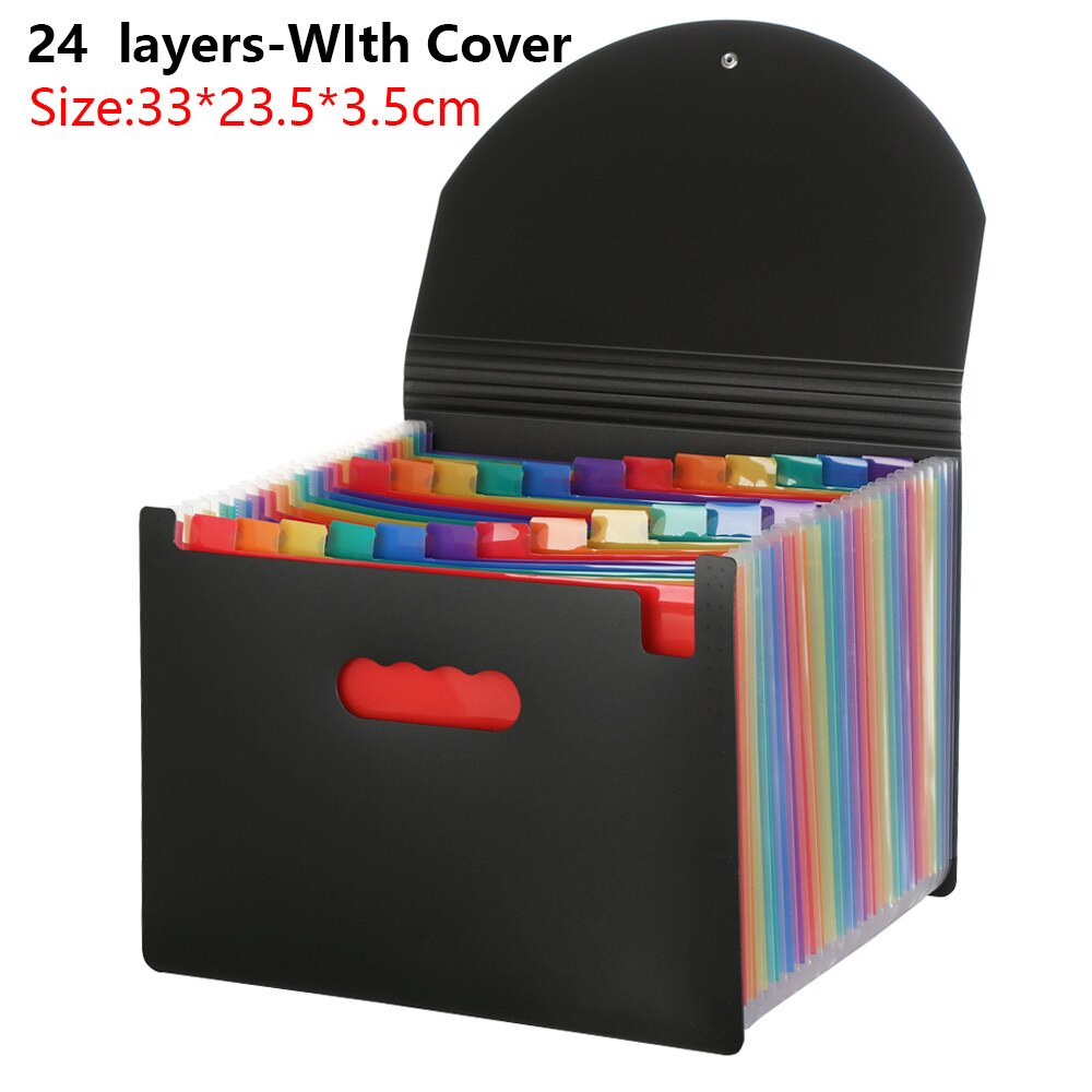 12/24/37 Pockets Rainbow Expanding File Folder A4 Document Holder Papers Classify Organ Bag Office Filing Briefcase Organizer: 24 layers-WIth Cover