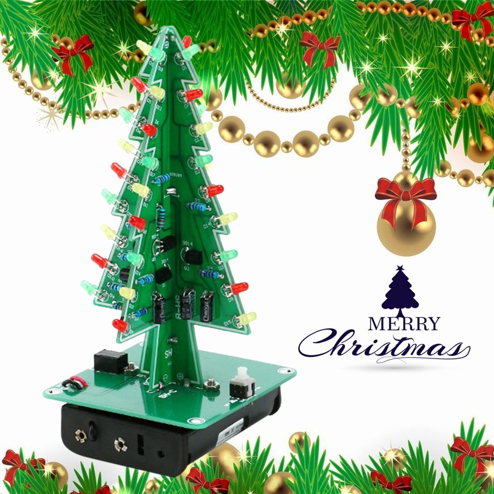 Diy 3D Kerstboom Led Kit Rood Groen Geel Led Flash Circuit Onderdelen Elektronische Grappige Suite Kerst Jaar Aanwezig