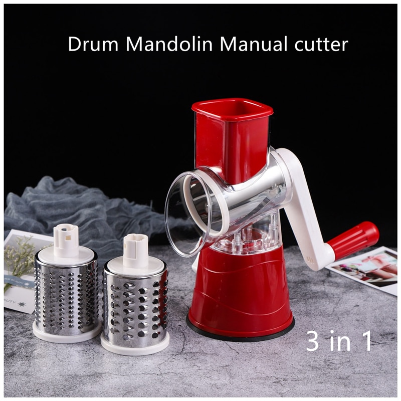 Handleiding Ronde Mandoline Groente Slicer Cutter Ui Aardappel Wortel Rasp Met 3 Chopper Messen Keuken Tafelblad Drum Gadgets