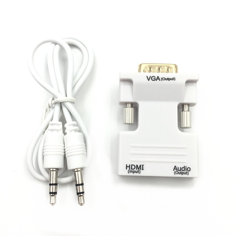 1080P HDMI naar VGA Adapter Man-vrouw Digitaal Naar Analoog Audio Video Converter Kabel voor PC Laptop TV box Projector: White