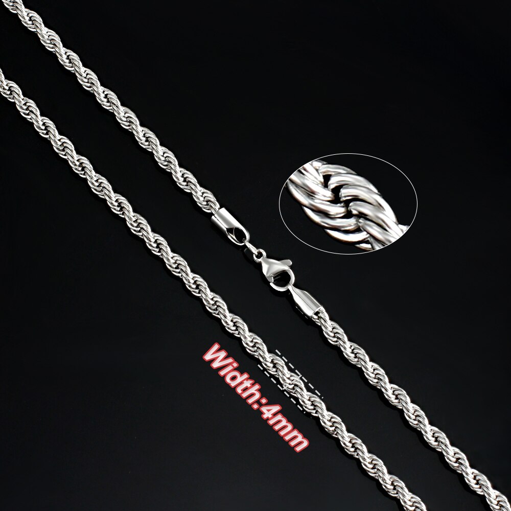 Rope Chain Necklace for Women Men Stainless Steel Twisted Necklace Jewelry 2/3/4/5/6/7 Width: Silver4mm / 60cm