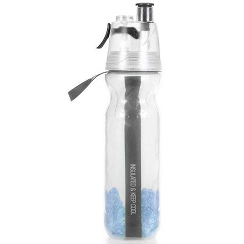 Water Bottles Insulated Mist Spray Water Bottle Double Layer Ice Cold Bottle Sports Outdoor Drinking Kettle Black: Default Title