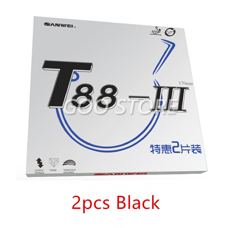SANWEI T88 III (T88-3) de tenis de mesa (medio pegajoso loop) con esponja granos en inyección de Ping Pong de goma: 2pcs Black