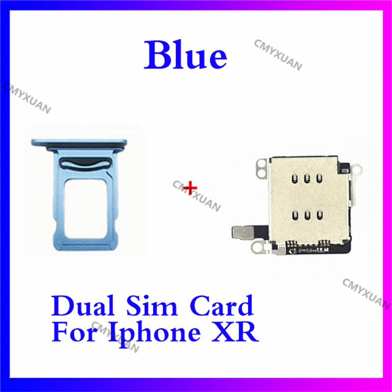Lector de tarjeta SIM Dual para iPhone XR, cable flexible + bandeja de tarjeta SIM, adaptador de ranura, piezas de repuesto: Blue XR dual card