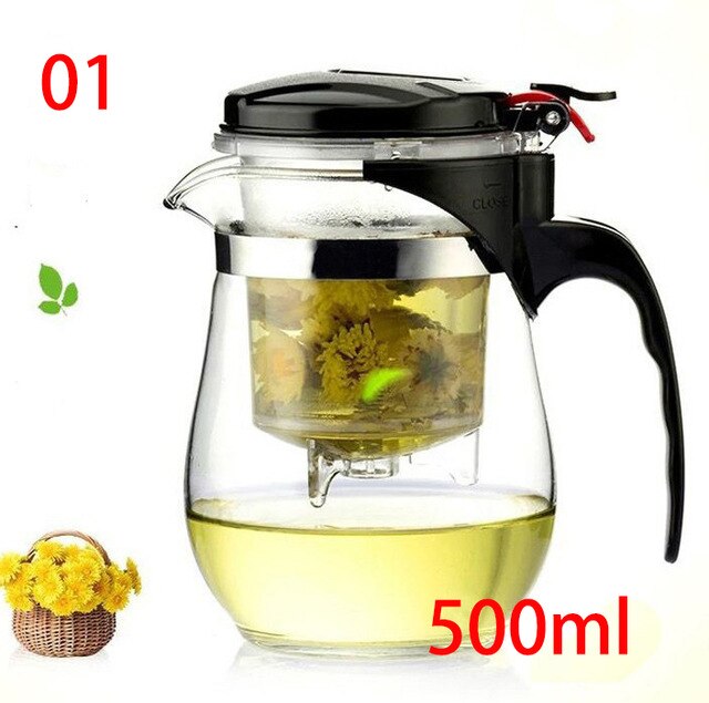 Heat Resistant Glass Teapot Chinese kung fu Tea Set Puer Kettle Coffee Glass Maker Convenient Office Tea Pot: 01 500ML