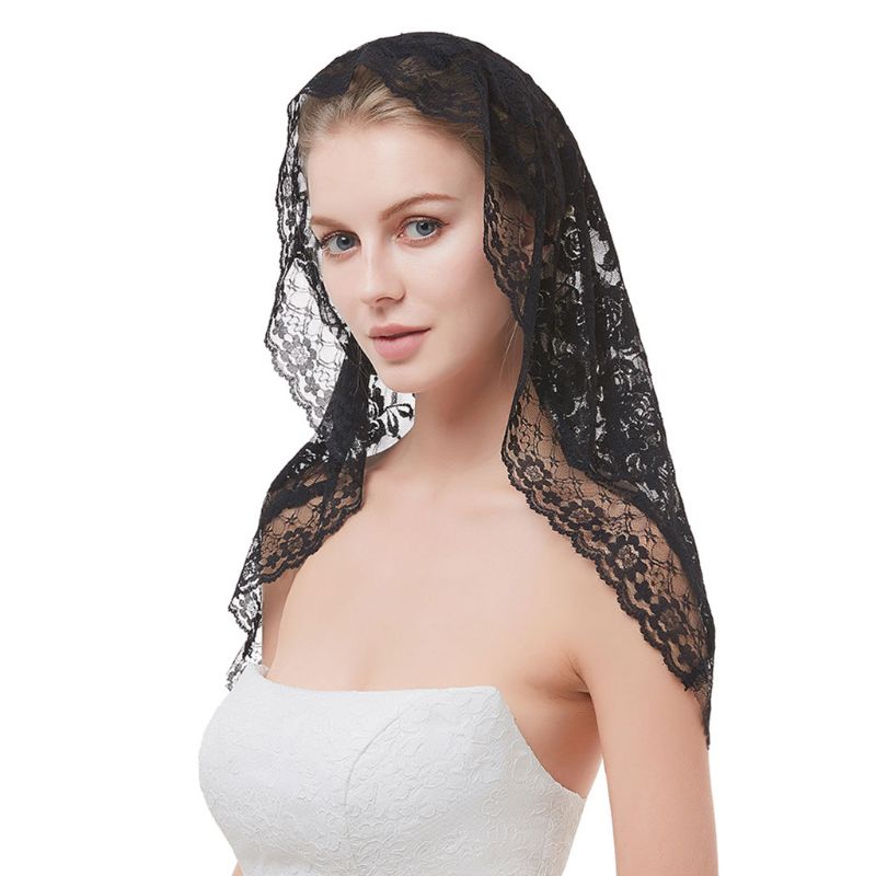 Femmes court voile de mariage délicat Crochet dentelle florale Jacquard festonné garniture mariée voile visage couverture sans peigne
