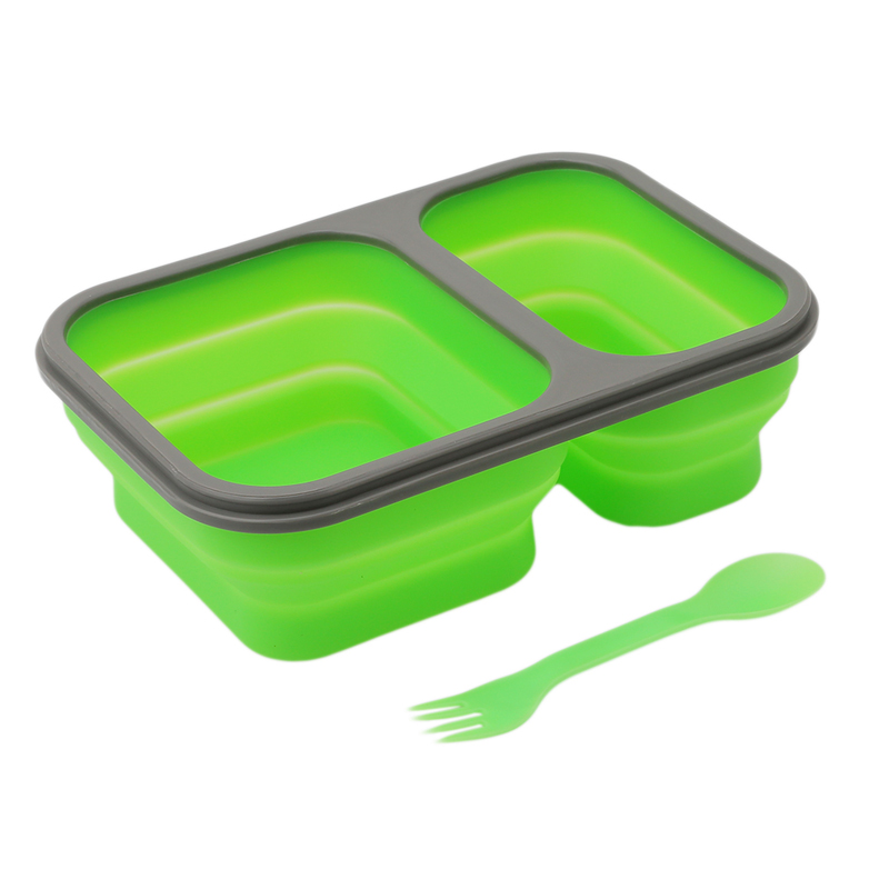 2 cellen Silicone Inklapbare Draagbare Bento Box 900ml Magnetron Kom Vouwen Voedsel Opslag Lunch Container Servies Set