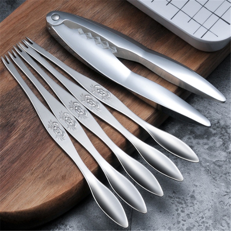 304 rostfritt stål krabba formgjuten snabb skaldjur hummer knäcke fisk och skaldjur verktyg klipp nål gaffel plockar tång mutter set