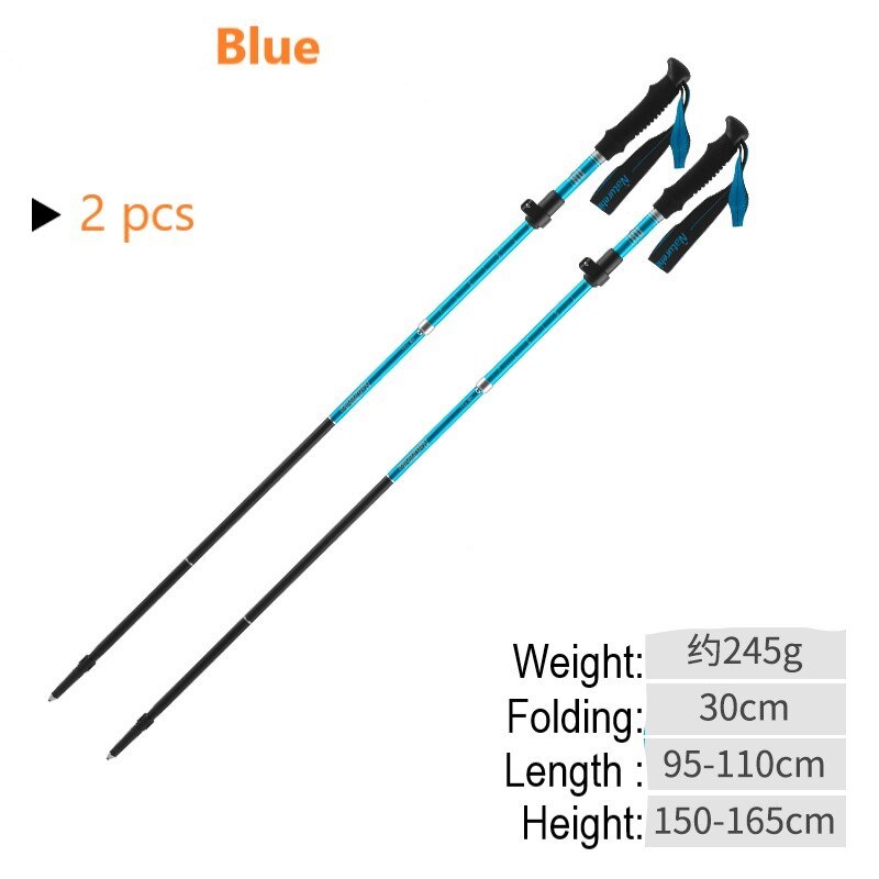 Outdoor Ultra-Light Trekking Hiking Pole Folding Trekking Pole Running Walking Sticks 7075 Aluminum Alloy Pole: 2 pcs blue
