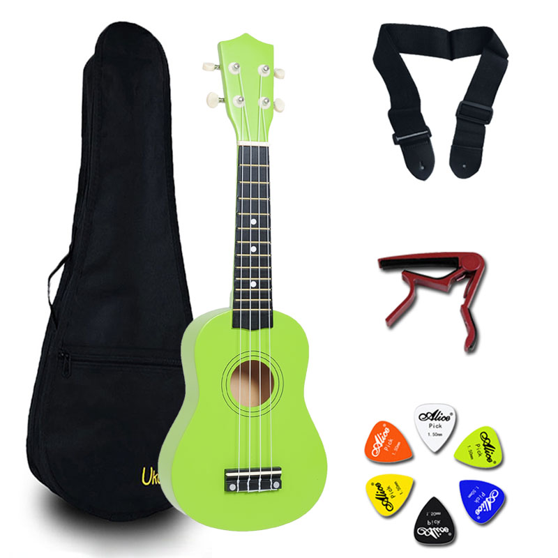 21 Inch Ukulele Hawaii Guitar Mini Guitar Ukelele Sets Bag Capo Strap Picks Kit Music for Kids 14 color UK001A: Green with sets