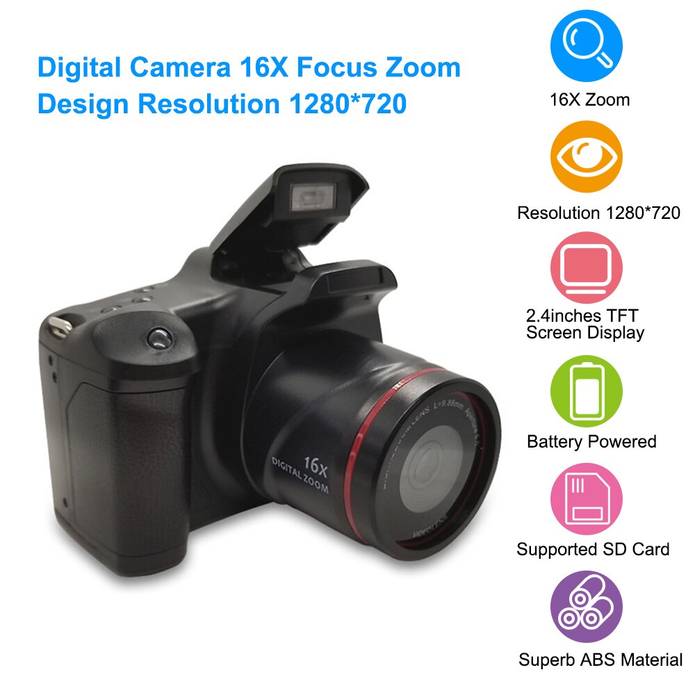 Portable Digital Camera 16X Focus Zoom Resolution 1280x720 supported SD Card Batter-y Powered Operated for Photography