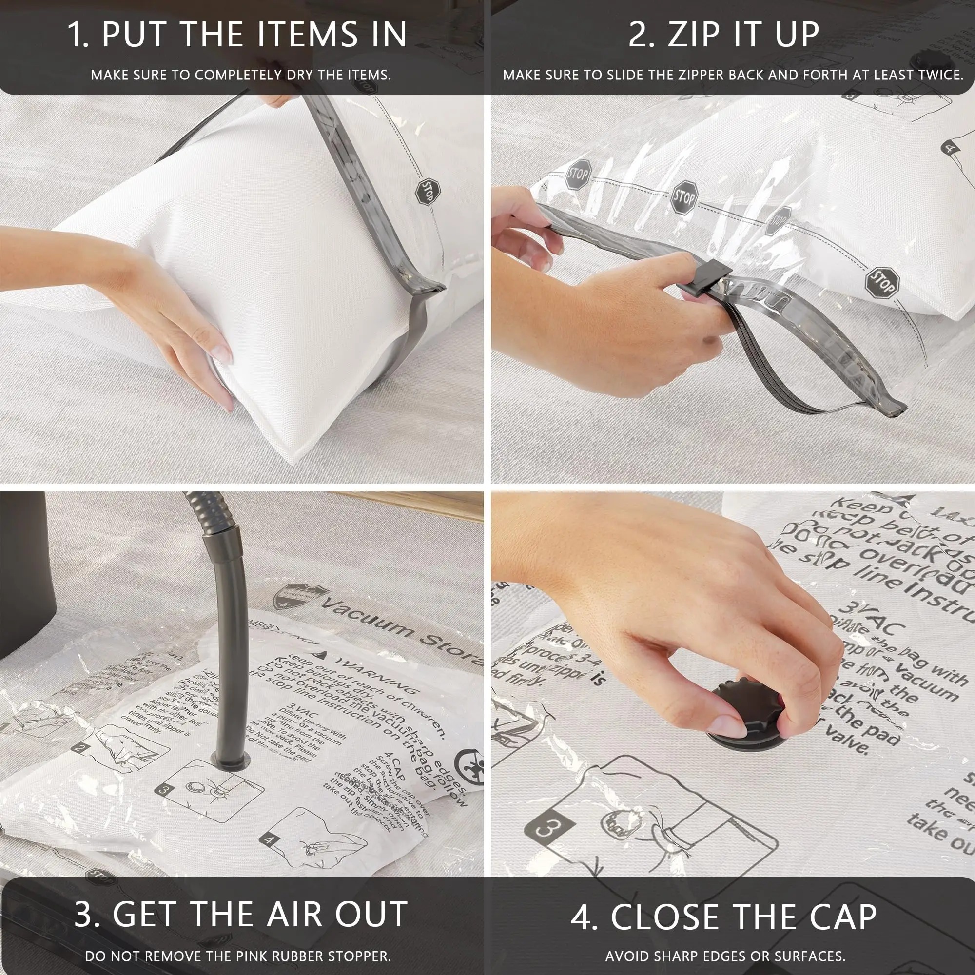 Vacuum Storage Bags Space Saver Bags Compression Airtight Sealer Bags for Clothes, Pillows, Comforters, Blankets Organizer