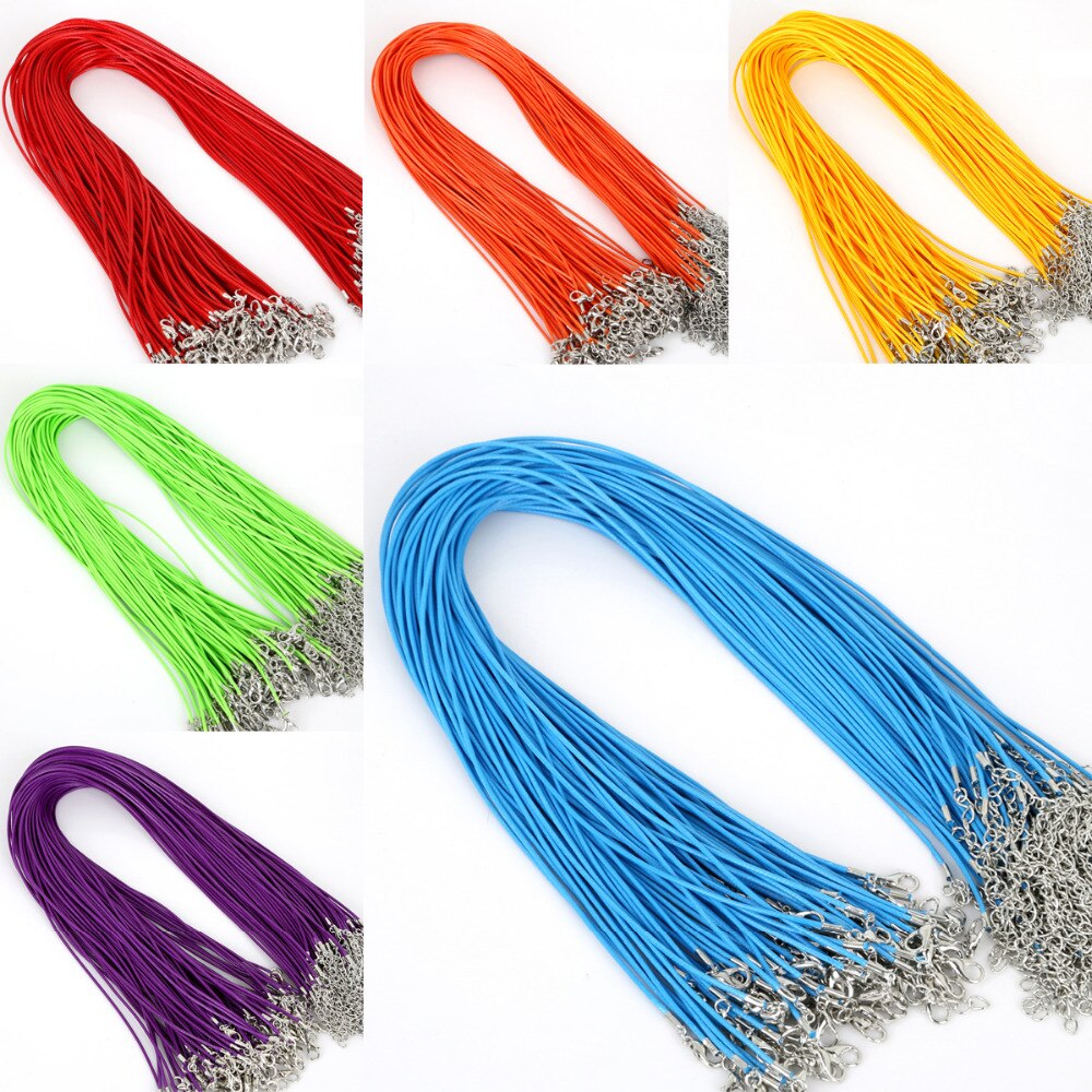 10 sztuk/partia 1.5mm skórzane łańcuchy bransoletka zawieszki charms z karabińczyk DIY komponenty do wyrobu biżuterii sznurek 45cm + 5cm