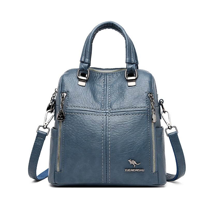 Mochila de cuero de para mujer, bandoleras multifunción de viaje, mochilas de escuela para niñas,: blue