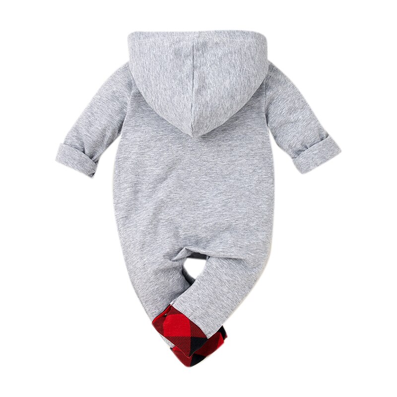 Pasgeboren Baby Kleding Met Lange Mouwen Hooded Baby Romper Patchwork Een Stuk Set Winter Baby Boy Kleding