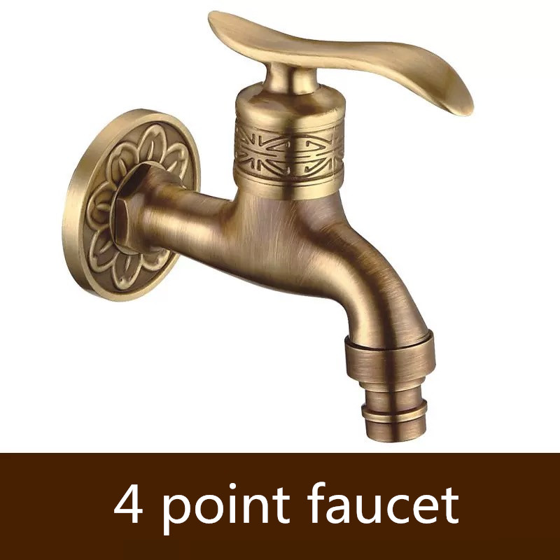 Bathroom Bibcock Antique Brass Carved Pattern Wall Mount Single Cold Retro Taps Outdoor Garden Washing Machine Mop Toilet Faucet: A-02