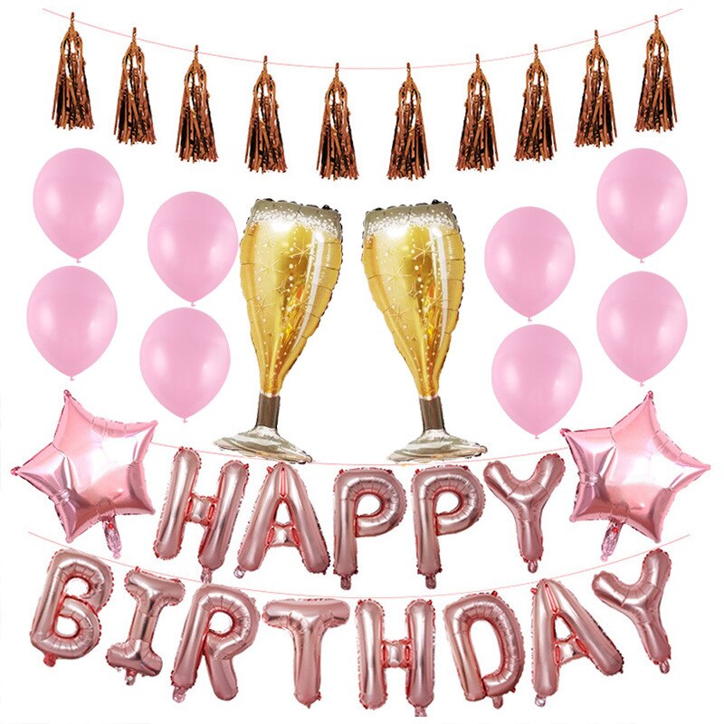 Ruusukulta syntymäpäiväkoristelu alumiini ilmapallosetti baari ktv juhlasisustus sisustustarvikkeet banneri ilmapallonauha 25 kpl: Kultapölyä