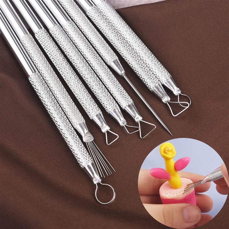 1/8Pcs Texture Ceramics Detail Sculpting Tools Polymer Clay Brush DIY Pottery Modeling Hole Punch Clay Sculpture Tool