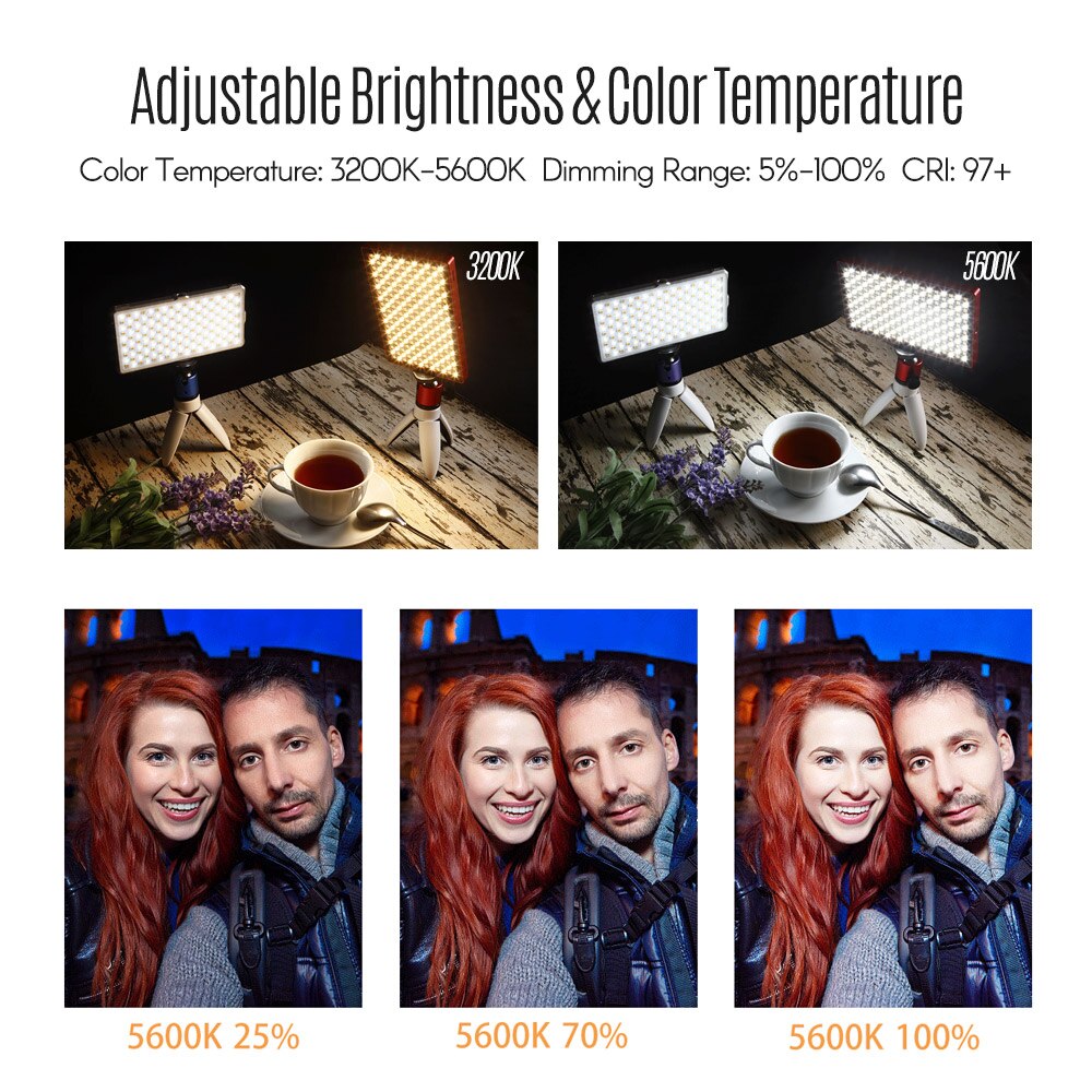 Dimmable LED Video Light - 16W OLED Screen - 3200K-5600K Bi-Color - CRI 97+ for Photography & Live Streaming