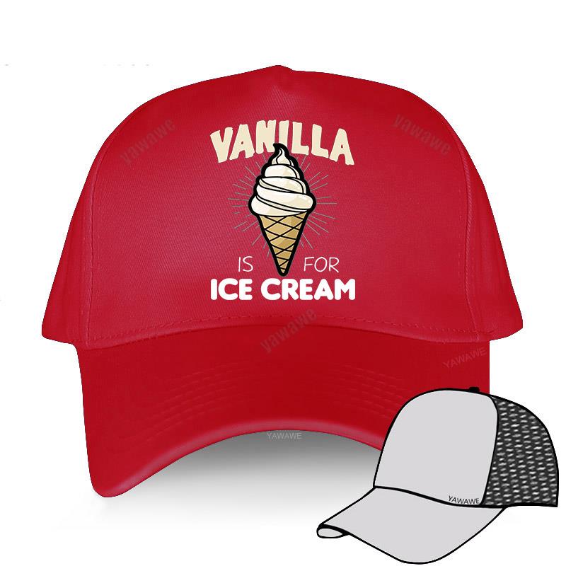 cotton unisex Adjustable Baseball Cap VANILLA ICE CREAM Man Women Summer Hat: red mesh