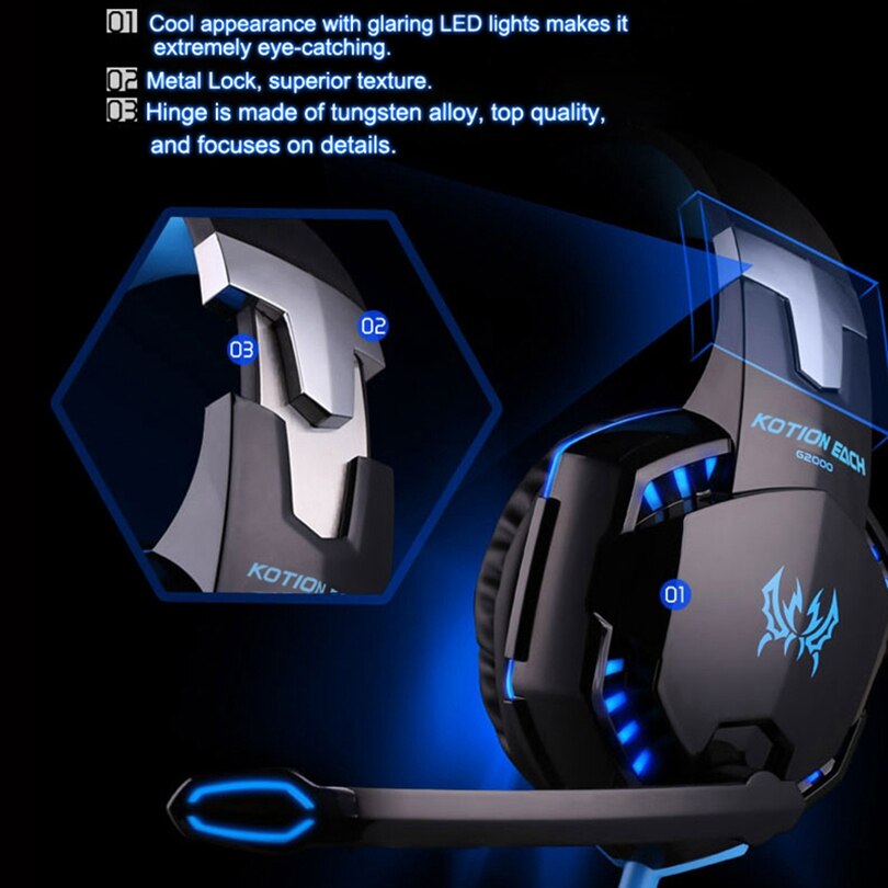 KOTION JEDER G2000 G9000 Gamer Spielen Beste Tiefe Bass Kopfhörer Stereo Headset PC Für Computer Spiel Kopfhörer Mit Mic LED lichter