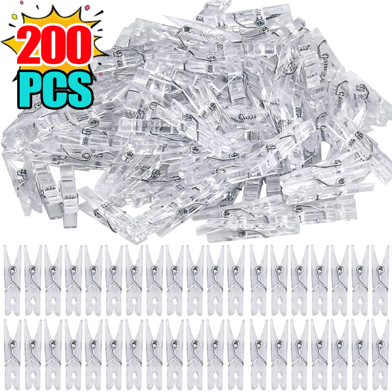 200/50PCS Mini Foto Clips Transparent Frühling Clips Kunststoff Handtuch Klemmen Wäscheklammer DIY Ornamente Foto Wand Hause decor Liefert