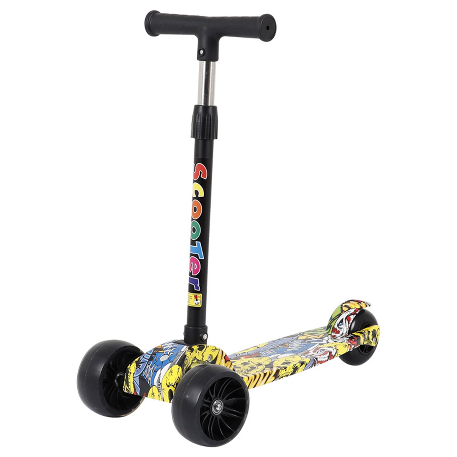 3 Kleuren Kinderen Opvouwbare Scooter Met 3 Licht Up Wielen Verstelbare Buis Graffiti Scooter Lichtgevende Fietsen Speelgoed Voor Meisjes Jongens: Yellow