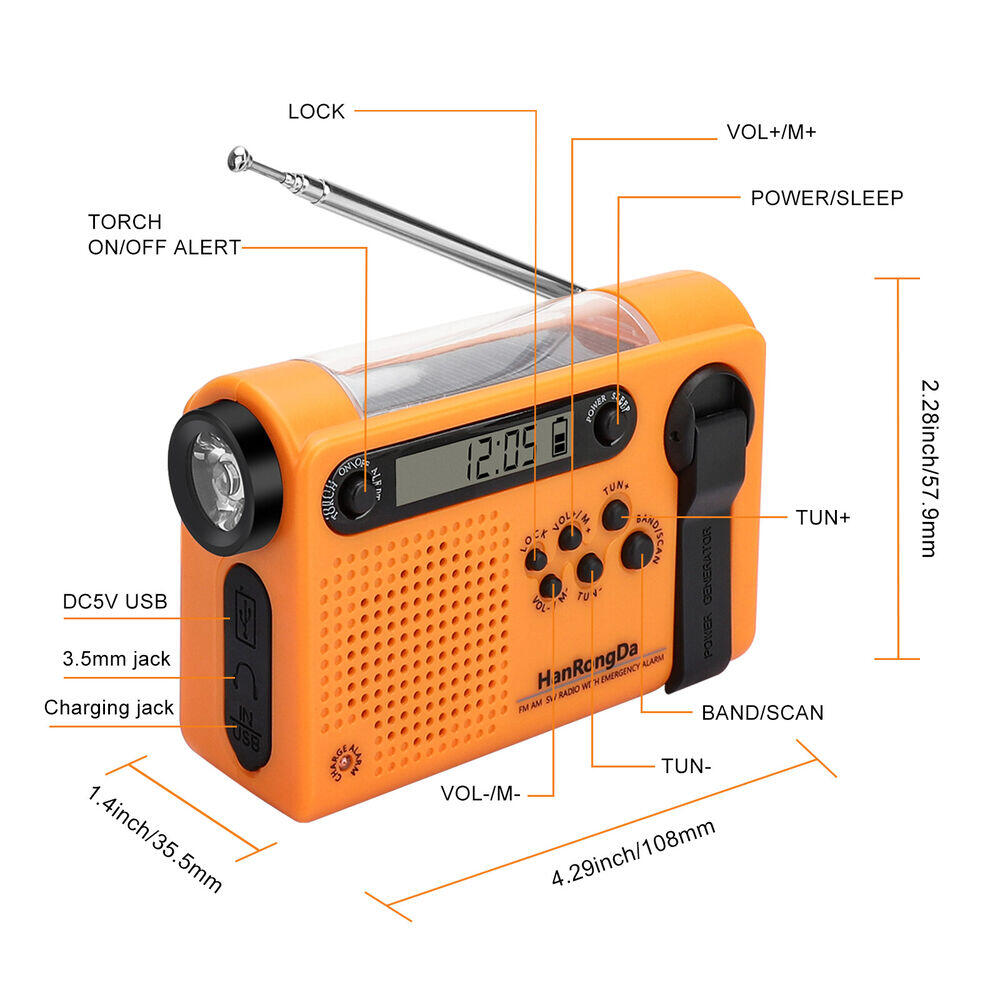 Weer noodradio AM/FM/SW draagbare zonne-handslingerradio 3 in 1 2000 mAh Power Bank telefoonoplader zaklamp voor kamperen