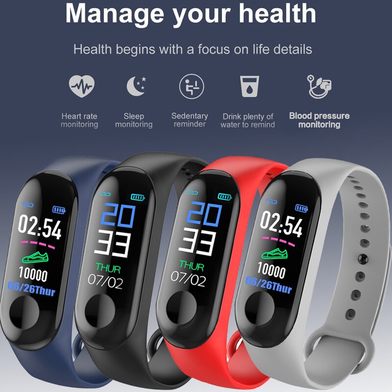 M3 Sport Kleur Touch Screen Stappenteller Fitness Stappenteller Horloge Bloeddruk Hartslagmeter Gezondheid Stappenteller