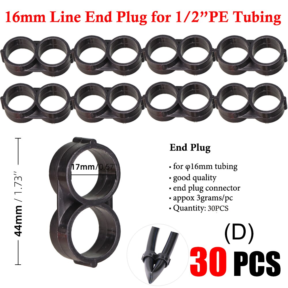 16mm PE Tubing Barbed Fittings Kit Garden Drip Watering Connectors Tee Elbow Coupling Cap Plug End 1/2" Hose Irrigation Adaptor: DX30PCS