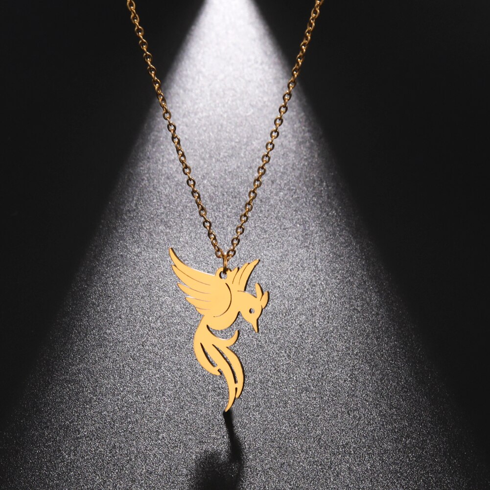 Skyrim – collier avec pendentif en forme de phénix pour femmes et filles, en acier inoxydable, couleur or, chaîne ras du cou, oiseau porte-bonheur, bijoux,