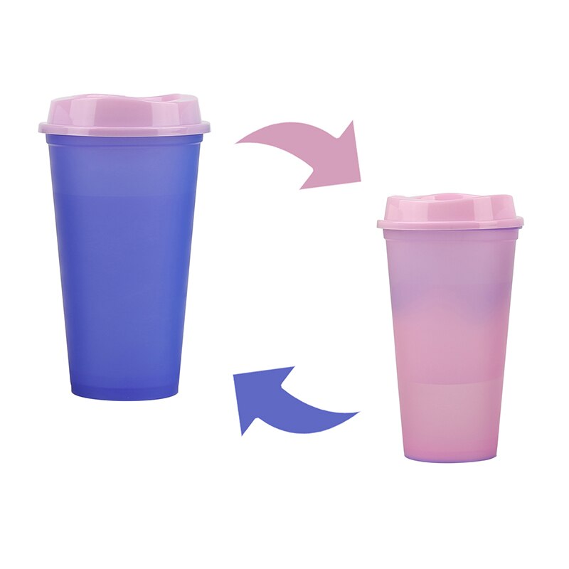 5pcs Color Changing Reusable Cold Cup Tumblers Reusable Discoloration Bottle With Straw Drinkware Plastic My Drink Bottle: 1pcs purple