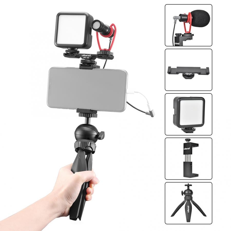 Ulanzi Smartphone Video Kit Telefoon Fotografie Live Vlog Set Omvat Statief Telefoon Clip Led Verlichting Microfoon Handheld Stabilizer